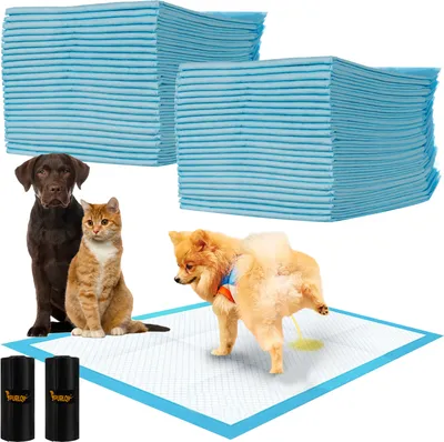 Produktbild von Purlov Trainingsunterlagen für Hunde 60 x 90 cm + 2 Beutel Inkontinenz Bettunterlage für Tiere - Hundezubehör und Welpen - Hundeklo für Zuhause 21602, Menge:50 Stück
