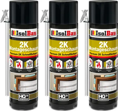Produktbild von Isolbau 2K Montageschaum B2 Zargenschaum - 3 x 400 ml Premium PolyurethanSchnellschaum für Türen, Fenster, Dämmung & Montage