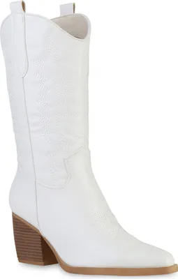Produktbild von VAN HILL Damen Stiefel Cowboystiefel Stickereien Schuhe 838384, Farbe: Weiß, Größe: 36