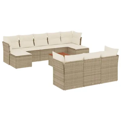 Produktbild von Modulare Garten-Sofagarnitur 11-tlg., Lounge-Set mit Stauraum, Poly Rattan & Akazienholz, UV-beständig, Beige/Cremeweiß