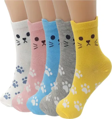 Image de ASKSA Chaussettes rigolotes Femme Chaussettes colorées en coton, chaussettes animaux caricaturales Femme Chaussettes rigolotes Femmes Chaussettes de Noël Chaussettes de basket, 5 paires,Jaune