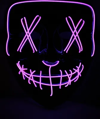 Produktbild von LED Maske Halloween für Erwachsene – leuchtende Horror Maske mit 3 Lichtmodi, Einheitsgröße, Violett – King of Halloween