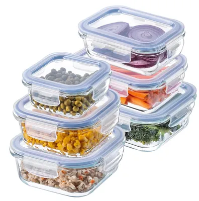 Produktbild von Glas Frischhaltedosen Set - Rechteckige Vorratsdosen - Luftdicht - 6-teilig - 320–1040 ml - Umweltfreundlich