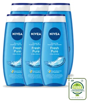 Image de 6 gels douche Nivea Fresh Pure - 250 ml - Lot de 6