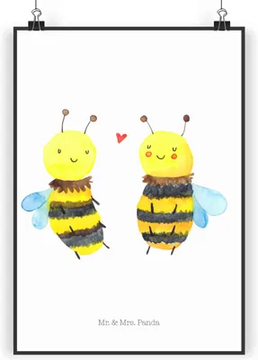 Produktbild von Mr. & Mrs. Panda Bild Biene Verliebt DIN A4 - Weiß - Geschenk, drucke, Wandbild, wanddeko, Plakat, kunstdruck poster