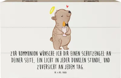 Produktbild von Mr. & Mrs. Panda Holzkiste Bär Kommunion Mädchen 19 x 12 cm - Weiß - Geschenk, Erinnerungskiste, Gläubig, Kommunion Geschenk, Schatzkiste, Konfirmation Geschenk, Truhe