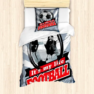 Produktbild von ABAKUHAUS Fußball Mantele, Grungy Fußball-Pop-Art, Milbensicher Allergiker geeignet mit Kissenbezügen, 135 cm x 200 cm - 80 x 80 cm, Blau Schwarz Rot