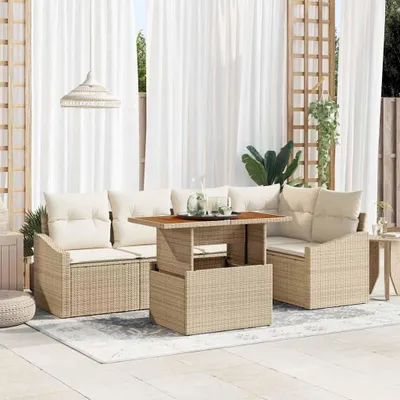 Image de Ensemble de salon de jardin exclusif - 6 pièces - Beige - Rotin synthétique