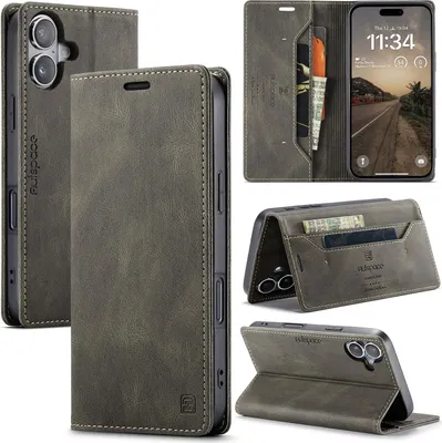Image de Coque pour iPhone 17, Coque rétro en cuir PU, socle et étui de protection Bronze
