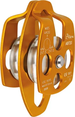BIG DOUBLE PULLEY OPEN Umlenkrolle von Aliens; orange; für Klettern; mit zwei Rollen und maximaler Seildurchmesser von 8;5 mm.