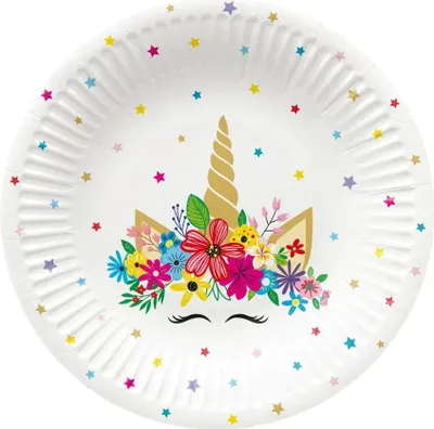 Produktbild von Runde Pappteller „Einhornparty“, 18 cm, 8 Stück