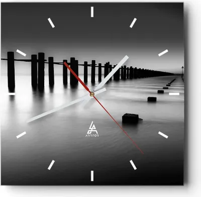 Produktbild von Wanduhr - Quadrat - Glasuhr - Meer Ufer Ozean Horizont - 40x40cm - Schleichendes Uhrwerk - Lautlos - zum Aufhängen bereit - Dekoration Modern - Wanddekoration aus Glas - C3AC40x40-2229
