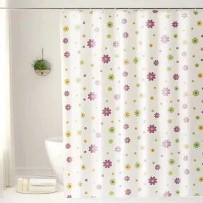 Produktbild von LIONMOOD Duschvorhang - Badewannen Vorhang inkl. Haken - PEVA - 180x200cm - Blumen-Lila