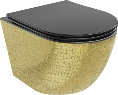 Produktbild von Mexen Lena WC-Schüssel Randlos mit slim Sitz und Absenk-Automatik, duroplast, Schwarz matt/gold Schuppenmuster - 30224078
