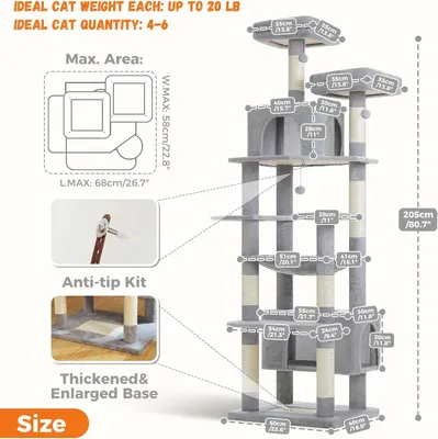 Image de Poste à gratter - Meuble à gratter - Griffoir pour chats - Arbre à chats - Grattoir - Extra haut, 205 cm