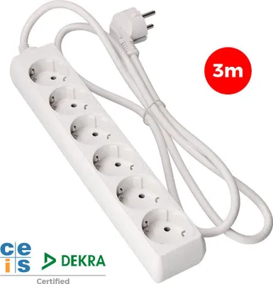 Image de Multiprise Schuko 6 Prises Edm 6 Prises Schuko, Câble 3m, 3x1.5mm2 - Edm