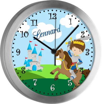 Produktbild von Kinderzimmer Funkwanduhr, Funkuhr Wanduhr Kinder, Ritter 25 cm