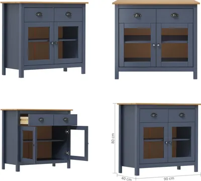 Produktbild von vidaXL Sideboard Hill Grau 90x40x80 cm Massivholz Kiefer - Sideboard - Sideboards - Sideboard Holz - Sideboard Massivholz