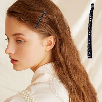 Produktbild von Schwarze Strass-Haarspangen aus Metall mit Kristallen, funkelnder Haarschmuck für Damen und Mädchen, Haar-Accessoires, 2 Stück