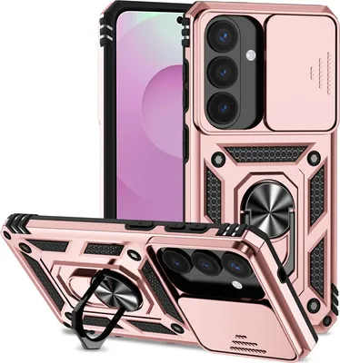 Immagine prodotto di Custodia per Samsung Galaxy S26 Custodia a doppio strato con copertura scorrevole per fotocamera e supporto ad anello Oro rosa