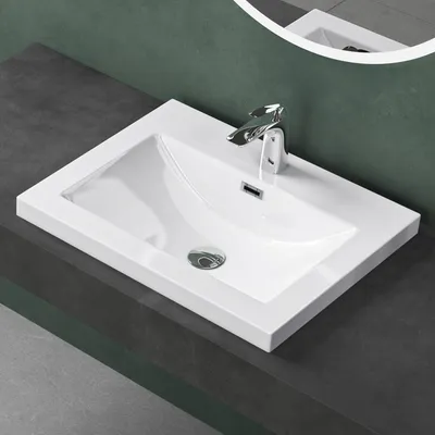 Produktbild von Mai & Mai Einbau-Waschbecken Waschschale Waschtisch Mineralguss Weiß Rechteckig 1 Armaturenloch Überlauf-Funktion Breite: 60cm Col01