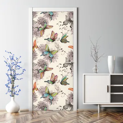Produktbild von Dekorative Abnehmbarer Wandsticker Tapete Türtapete selbstklebend Schmetterling Blumen 85 x 200 cm