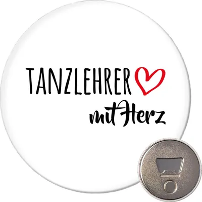 Produktbild von Huuraa Magnet Tanzlehrer mit Herz 59mm Kühlschrankmagnet rund Flaschenöffner Geschenkidee