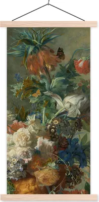 Produktbild von MuchoWow® Textilposter Stilleben mit Blumen - Gemälde von Jan van Huysum 40x80 cm mit holzfarbenen Rahmen - Wohnzimmer