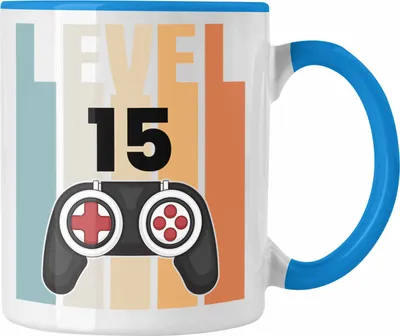 Produktbild von Trendation - 15. Geburtstag Tasse Gamer Jungs Jungen Geschenkidee zum Geburtstag Lustig Fünfzehn (Blau)