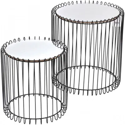 Image de Ensemble de 2 tables miroir 2 tailles - Noir - Miroir et métal - D 46 cm