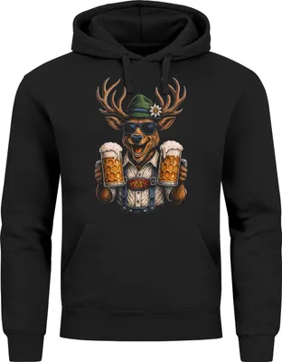 Produktbild von Hoodie Herren für das Hirsch Maßkrüge Bier Trachtenlook Ersatz Tracht Pullover Volksfest Bierfest Outfit Spruch Lustig Moonworks®