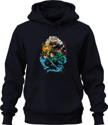Produktbild von Demon Slayer Kimetsu no Yaiba Tanjiro Nezuko Zenitsu Fan Geschenk Uni Hoodie Kapuzenpullover, Navy, XXL