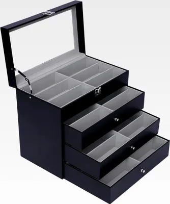Produktbild von Brillenaufbewahrung 33,5 x 19 x 29,5 cm für 24 Brillen mit Glasfenster, stapelbare Aufbewahrungsbox für Sonnenbrillen, Uhren und Schmuck