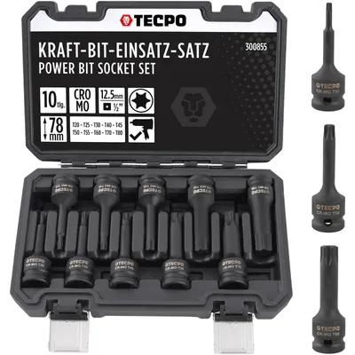 Produktbild von TECPO Torx Steckschlüssel Satz 1/2 Zoll T20-T70 Kraftnüsse Schlagnüsse Nuss Set