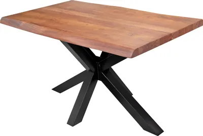 Produktbild von Esstisch Baumkante massiv Akazie Nussbaum 120 x 80 Spider-Gestell schwarz CALI