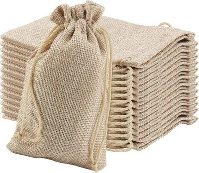 Productafbeelding van Famanu jute zakjes, 10 x 15 cm - 60 stuks, bruin, met trekkoord