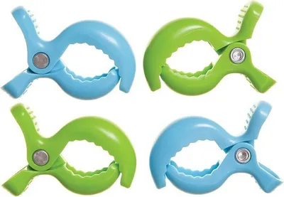 Produktbild von Dreambaby Kinderwagenclips, 4 Stück, grün/blau