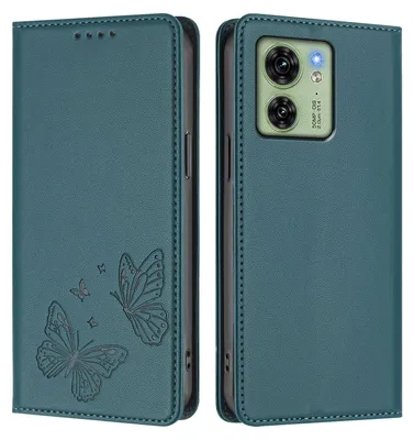 Image de Étui en cuir pour Motorola Edge 40, motif papillon, étui à rabat avec porte-monnaie et support, vert