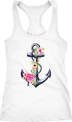 Produktbild von Damen Tank-Top Blumen Anker Flower Anchor Watercolor Racerback Neverless® weiß S