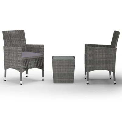 Obrázek produktu pro vidaXL 3dílná souprava Bistro Set z polyratanu a tvrzeného skla Grey