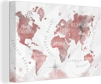 Produktbild von OneMillionCanvasses® - Leinwandbilder - 140x90 cm, Weltkarte - Farbe - rosa, Wandbilder Kunstdruck Wanddekoration