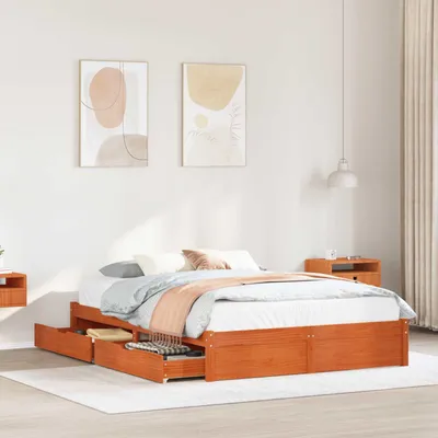 Produktbild von SYFAX™ Bettrahmen mit Schubladen 3 pcs Wachsbraun Massivholz Kiefer