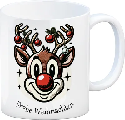 Produktbild von Rentier Kaffeebecher und Spruch Frohe Weihnachten