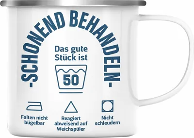 Produktbild von Trendation - 50. Geburtstag Geschenkidee Frau Frauen Männer Mann Emaille Tasse mit Sprüch 50er Geburtstag (Silber)