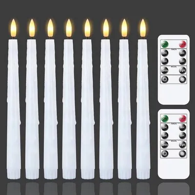 Productafbeelding van Vlamloze witte LED-kaarsen met timer en druipende was, 8 stuks