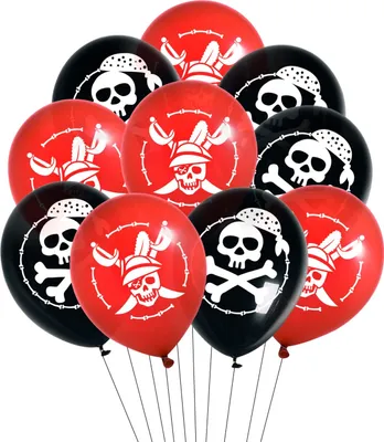 Produktbild von Oblique Unique 10x Piraten Luftballons mit Totenkopf Ballons Kinder Geburtstag Motto Party Ballons - schwarz rot