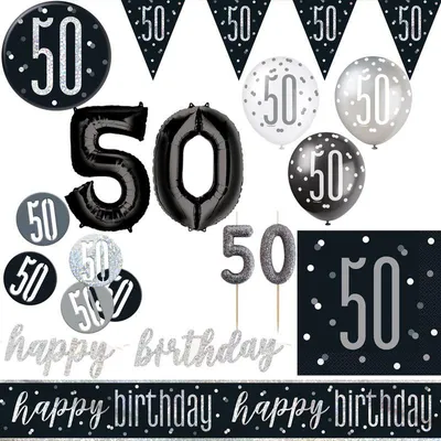 Produktbild von 50. Geburtstag Partyset Deko schwarz silber Party Dekoration Set Mann Geburtstagsdeko
