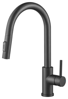 Image de Robinet de cuisine noir avec douchette extractible, en acier inoxydable 304, haute pression