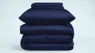Image de Housse de couette en satin de coton - 200x220 cm avec 2 taies d'oreiller 60x70 cm - Bleu nuit