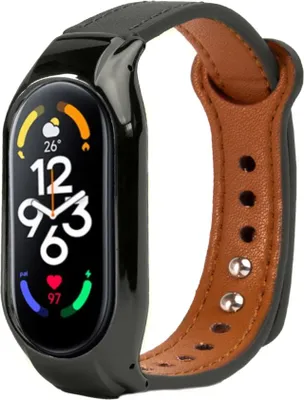 Produktbild von Lederarmband für Smartwatches - Passend für Xiaomi Mi Band 7 - Schwarz - Strap-it Uhrenarmband / Armband